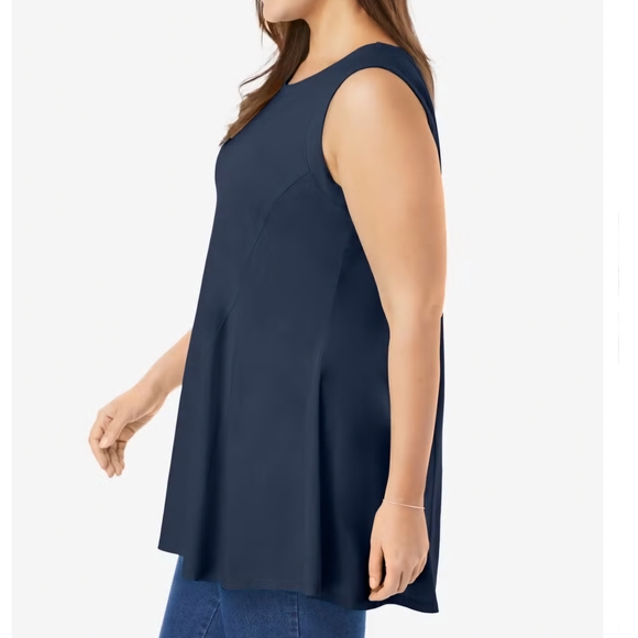 Woman Within - Sleeveless White and Navy Women's Tops, 1X 22-24 - Picture 4 of 7